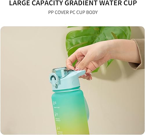 Miniatura 3 de Botellas de agua de 1 litro, botella de agua grande con pajilla, botella de agua reutilizable con marcador de tiempo, botella de agua deportiva