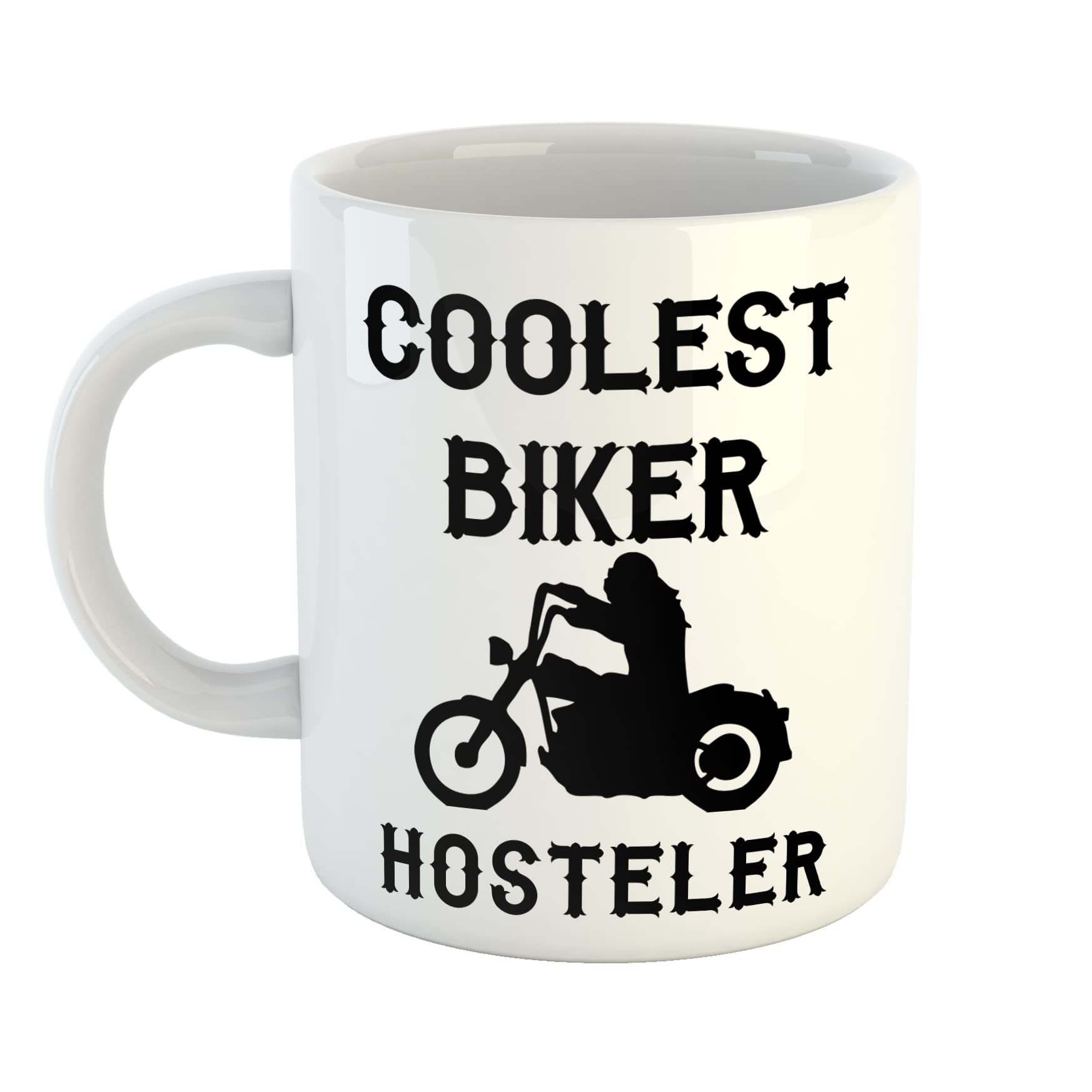 Coolest Biker Hosteler White Ceramic Hand Printed Mug