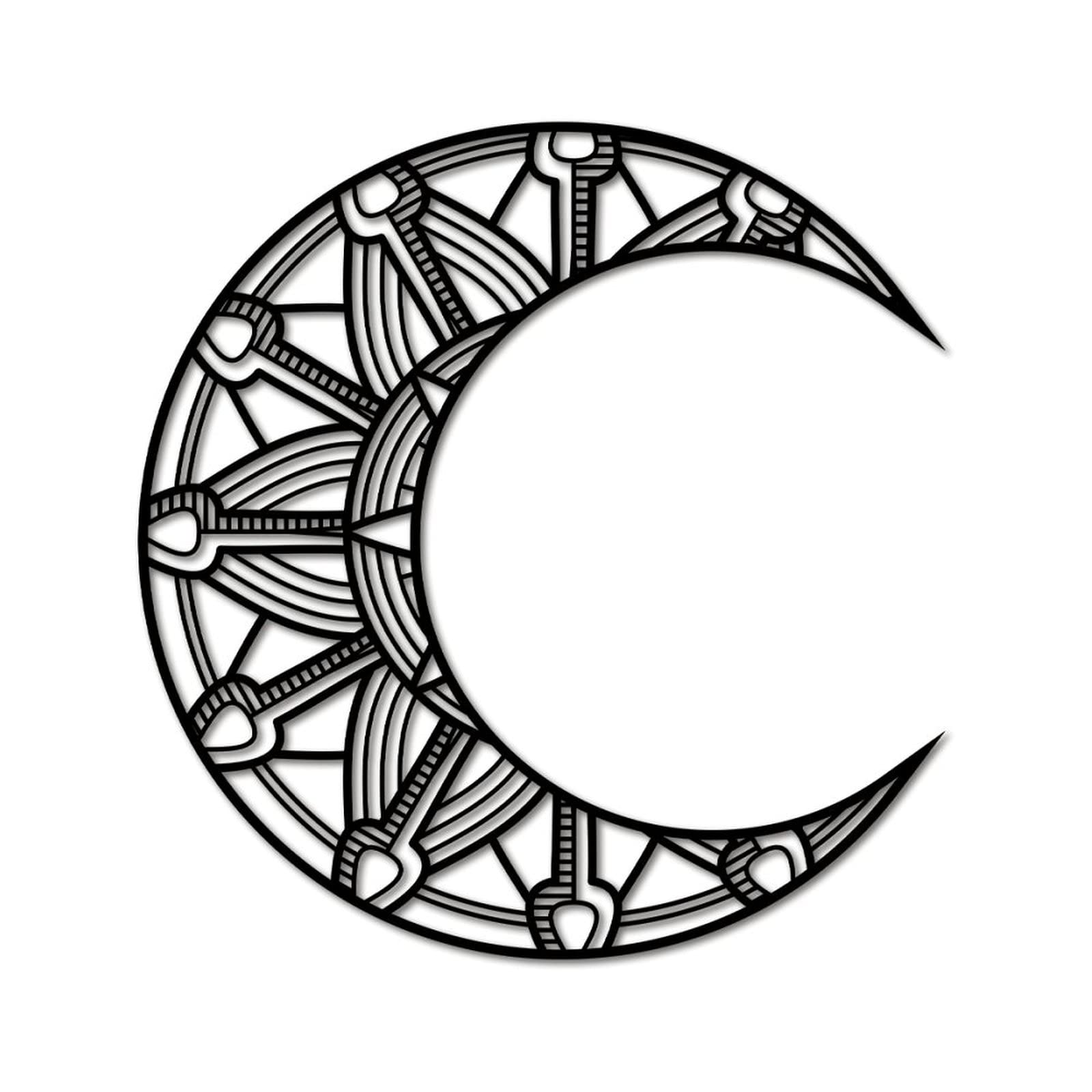 Décoration murale mandala lune fleur en métal noir de 35 cm pour le salon