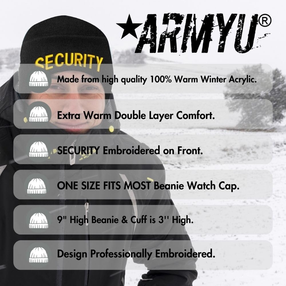 Security Embroidered Beanie Warm Winter Watch Cap Security Guard Officer Uniform Outdoors Hat - Image 3