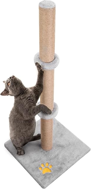 Supernic Cat Scratching Post height 89cm Corner Cat Scratcher Activity Tree Natural Sisal Pole (Gray)