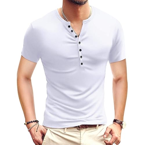 YTD Mens Casual Slim Fit Basic Henley Long Sleeve Fashion T-Shirt