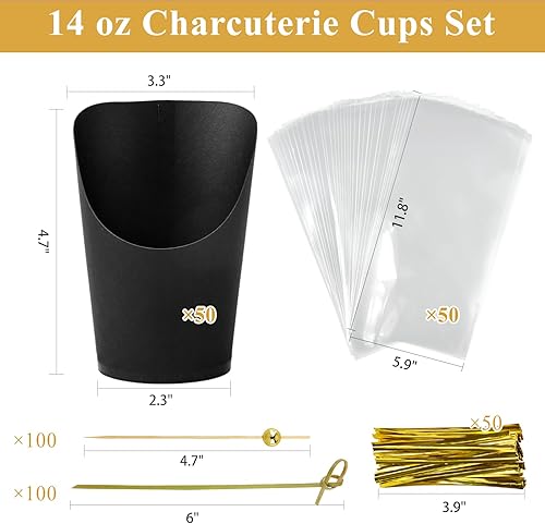 Miniatura 8 de 50 juegos de tazas de charcutería de 14 onzas con palos, cajas individuales de papel kraft de charcutería desechables individuales para servir