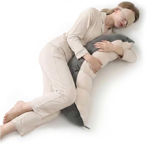 Miniatura 23 de Peallow(Pat. Pend) - Almohada larga redonda para adultos, almohada de apoyo suave y de apoyo para dormir y soporte lumbar (gris-blanco, 47 pulgadas)