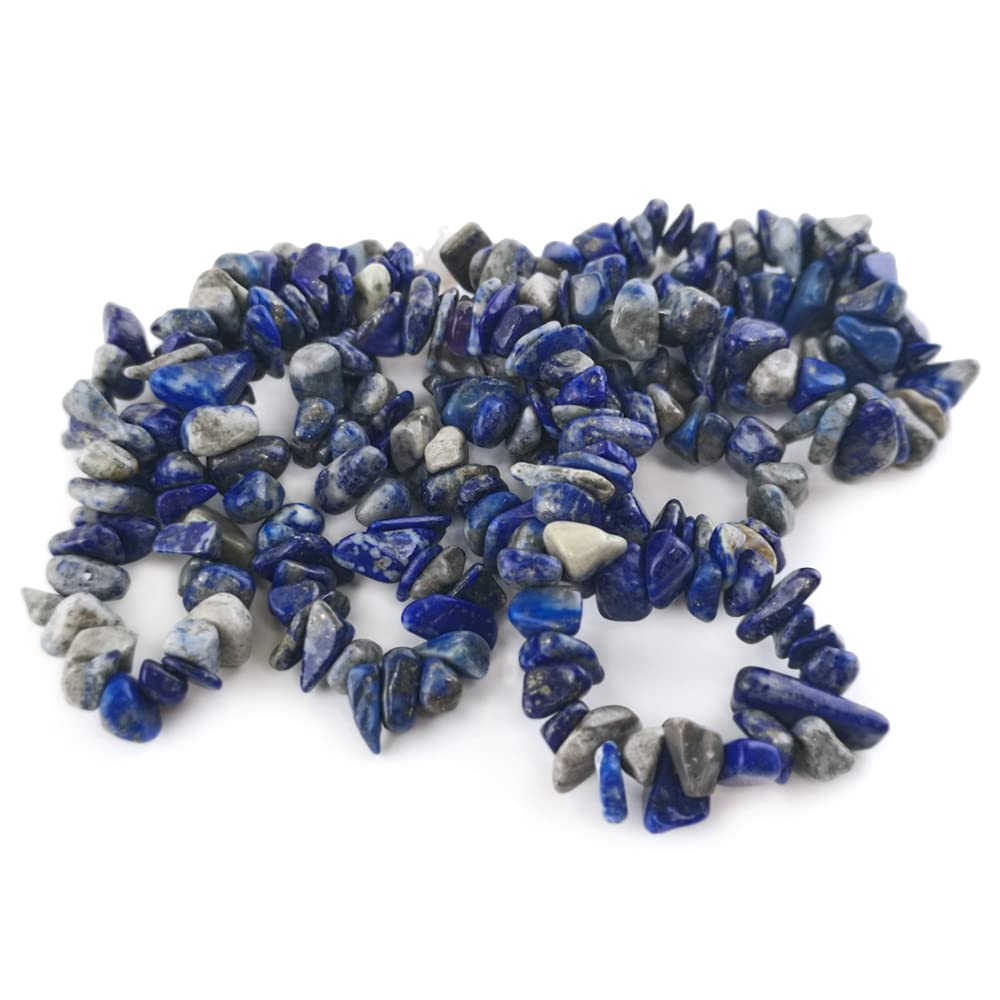 Grade A Natural Denim Lapis Gemstone Beads - Blue & Grey, 5-8mm Smooth Chips - Long Strand of 200+ - Authentic Afghan Stones for Jewellery Making, 1mm Hole