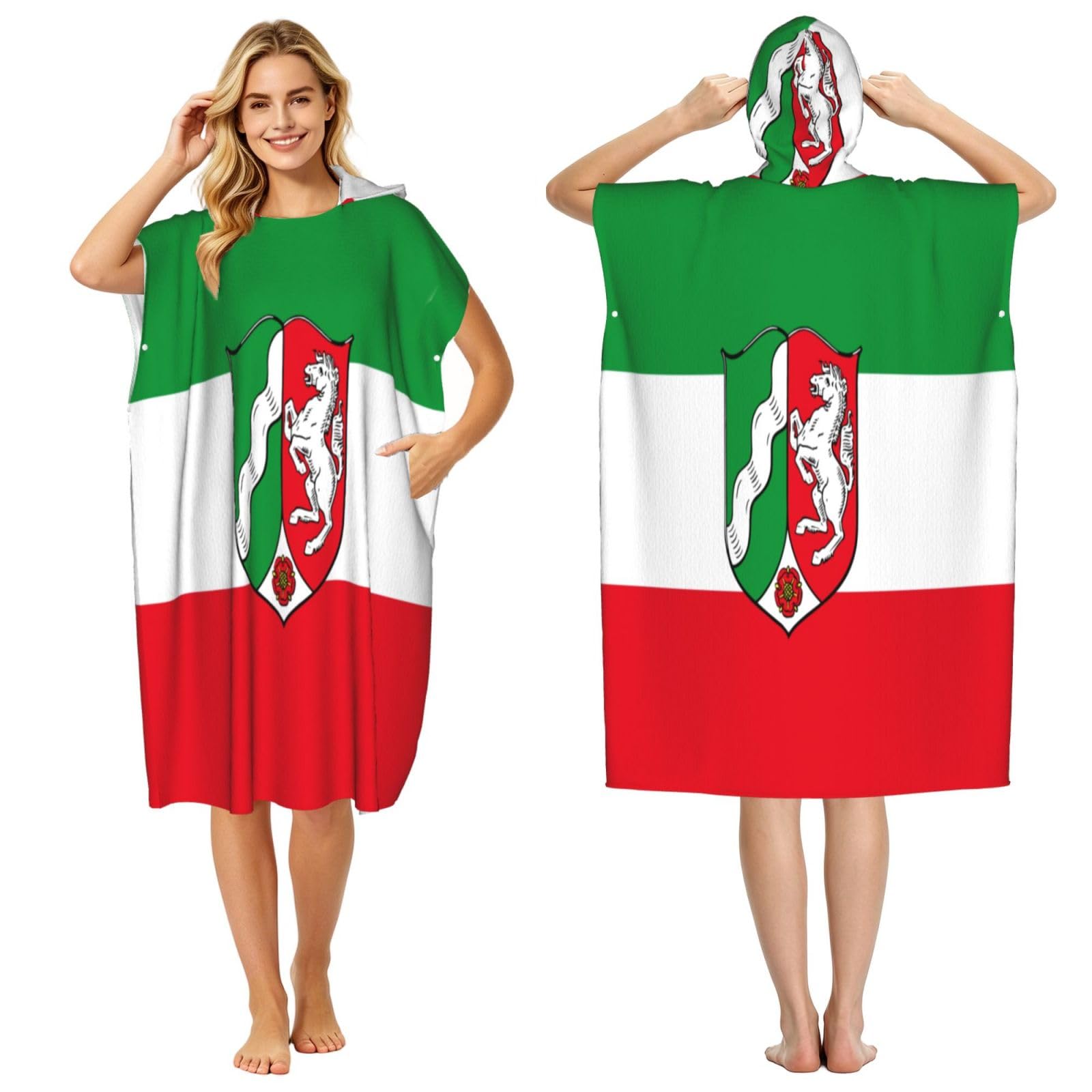 DTHKJNLSF Flag Of North Rhine Westphalia Adult Hooded Beach Poncho Towel