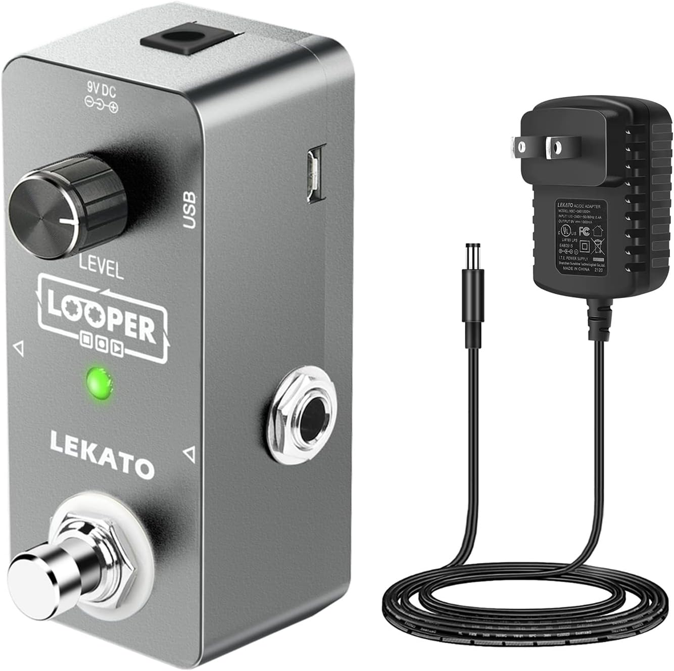 LEKATO Guitar Looper Effect Pedal Loop Pedal Unlimited Overdubs 5 Minutes Looping Time Loop Station with USB Cable and 9V 0.6A Pedal Power Supply Adapte