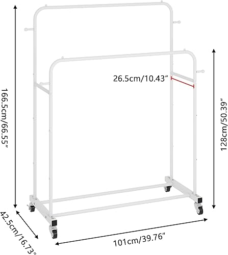 Miniatura 2 de Laiensia - Perchero de doble varilla con ruedas, estante para colgar ropa, con 4 ganchos, estante multifuncional para ropa de dormitorio, color