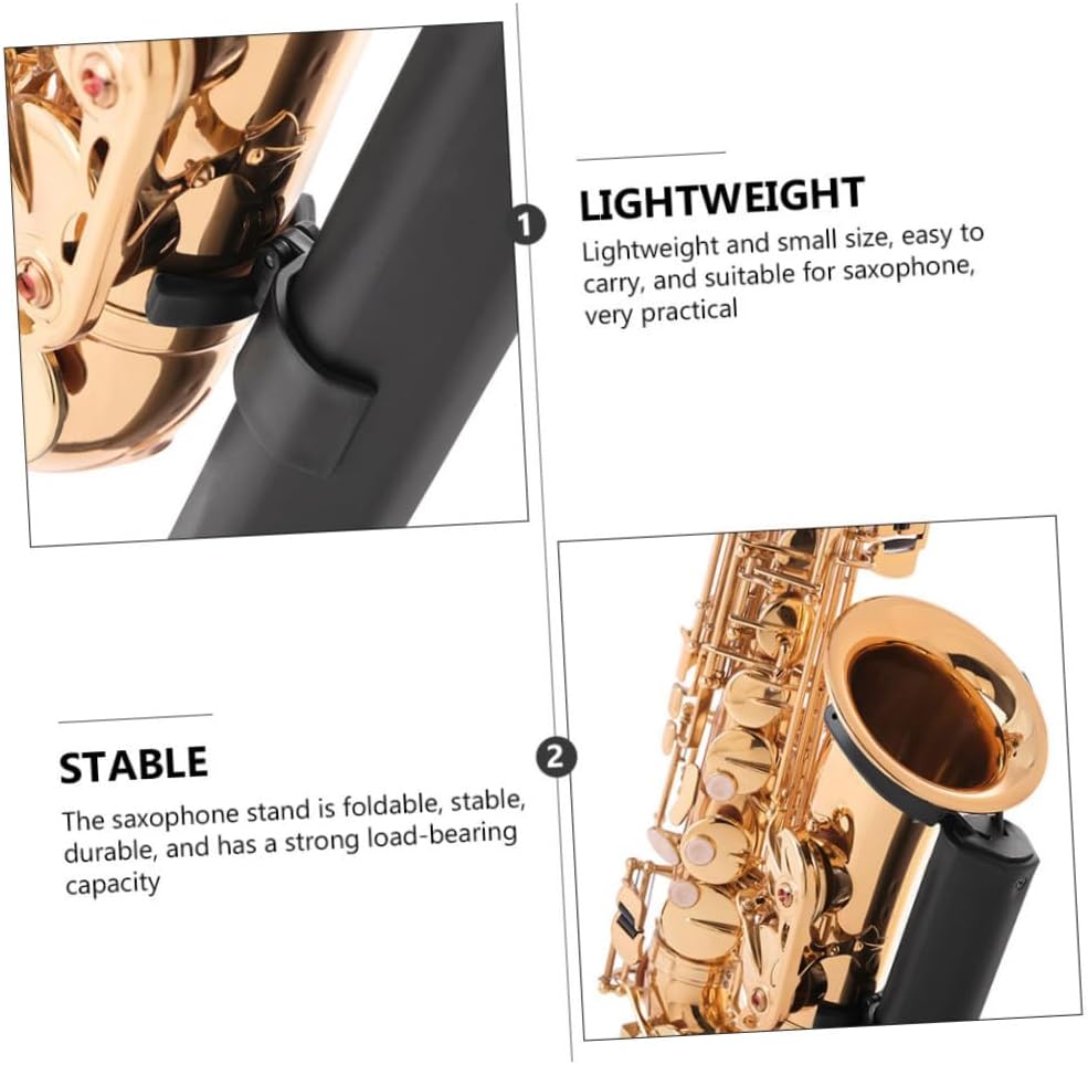 Portable Folding Tenor Saxophone Stand with Non-skid Base, Black Instrument Holder Rack for Desktop Tenor Sax Storage and Display, Creative Compact Saxophone Bracket for Musicians