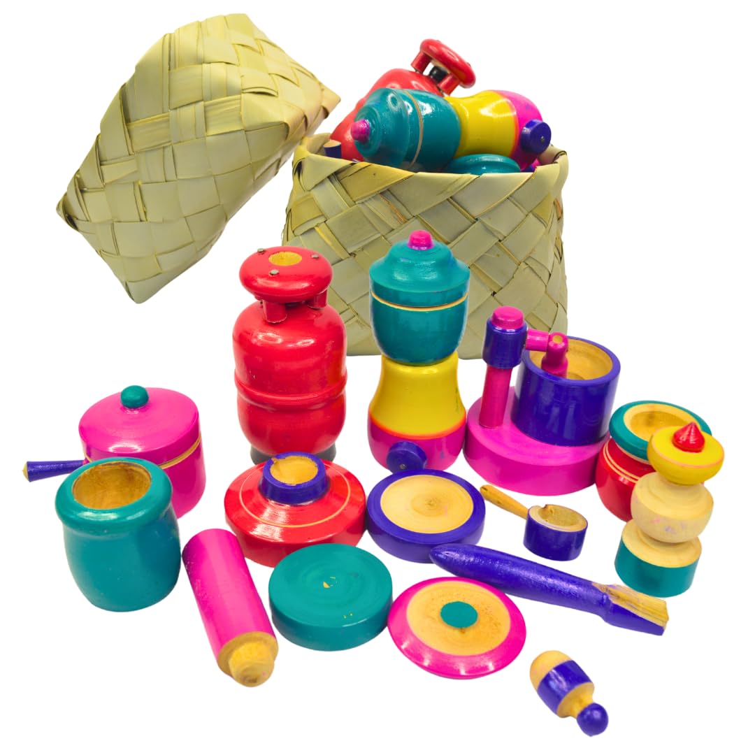 Chennapattana Wood Eco Friendly Wooden Kids Toy Kitchen Set/Choppu Jaman Made in India Kids Gas Stove with Cylinder Combo-Multi Color-Kids wooden kitchen set (B0D69LF7MJ) Amazon Price History, Amazon Price Tracker