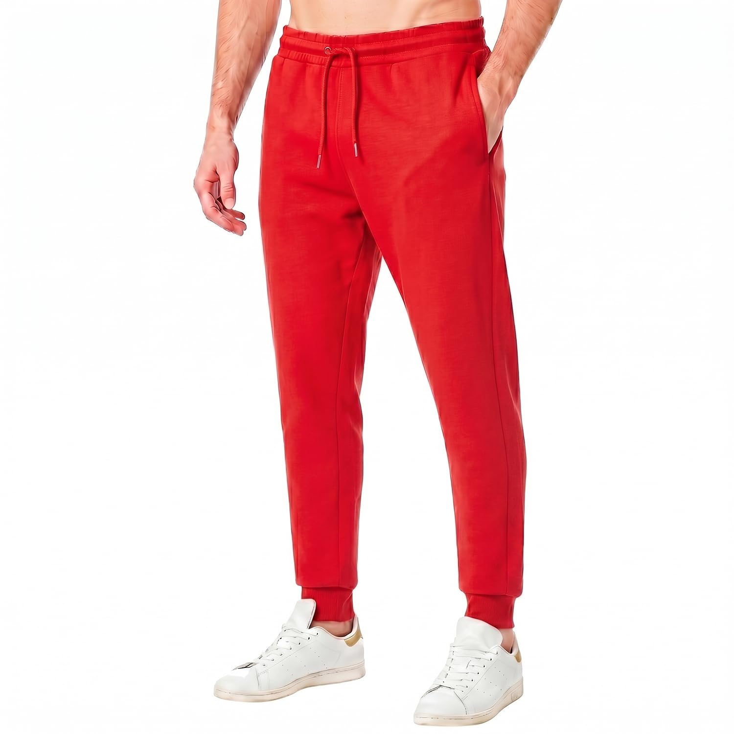RIPT Men’s Fleece Joggers with Drawstring Waist Cuffed Tracksuit Bottoms with Pockets Soft Touch Sweatpants for Gym & Loungewear (Red, S)