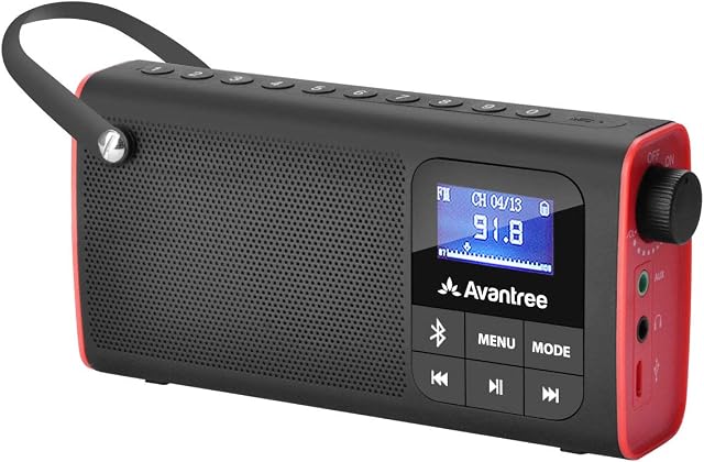 Avantree SP850 Portable FM Radio with Bluetooth Speaker and SD Card Player 3-In-1, MP3 Player with Headphones Socket, Auto Scan Save, LED Display, Rechargeable Battery Transistor Radio (No Am)