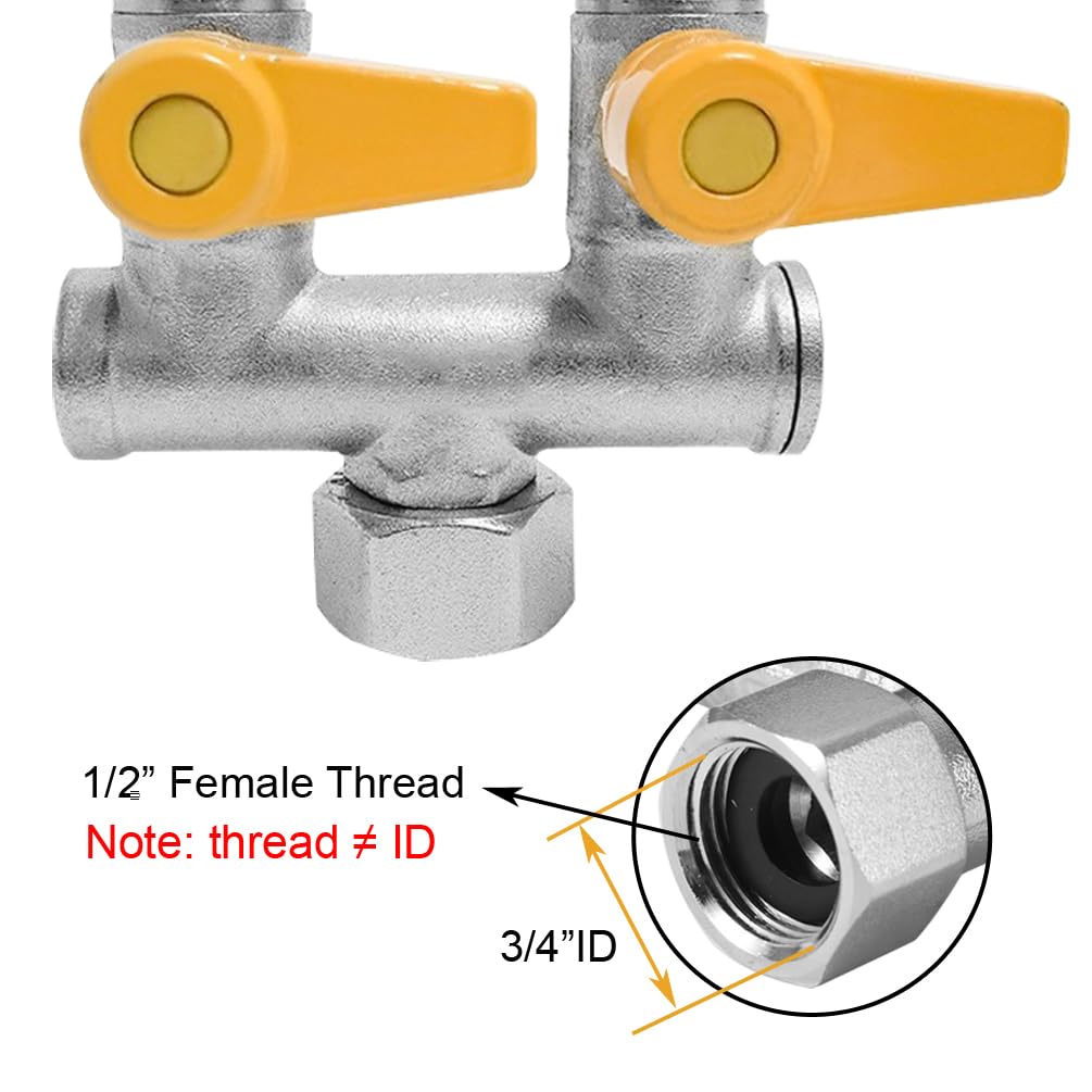 BesNPT Nickel Plated Brass 3-Way Shut Off Gas Valve - 3/8" Hose Barb, U-Shaped Ball Valve