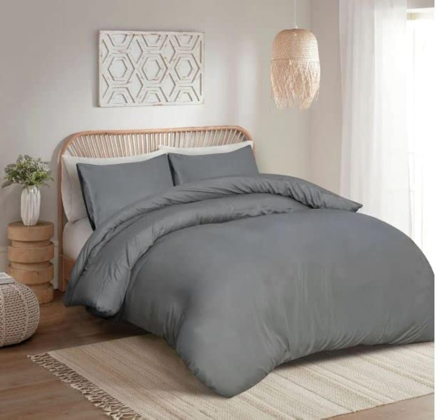 Filo Magico Grey 100% Egyptian Cotton Duvet Cover Set |200 Thread Count Plain Dyed Duvet Quilt Cover Set With Free Pillowcases| Non-Iron Easycare Bedding Set - Single Double King Super King Sizes (, Single)