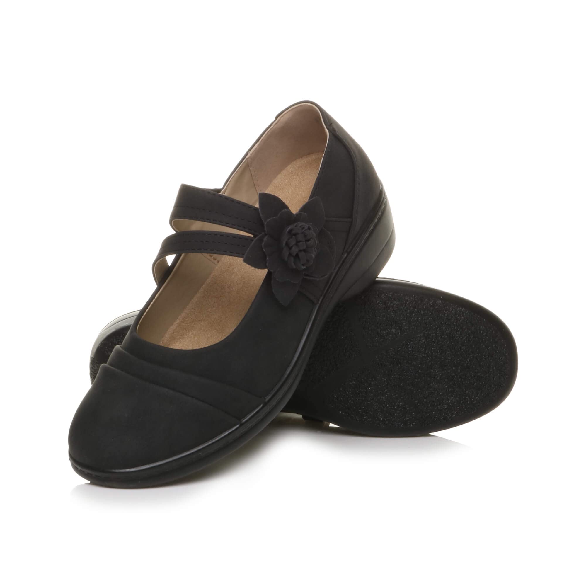 Ajvaniwomens Ladies Wide Fit Flat Grip Sole Padded Mary Jane