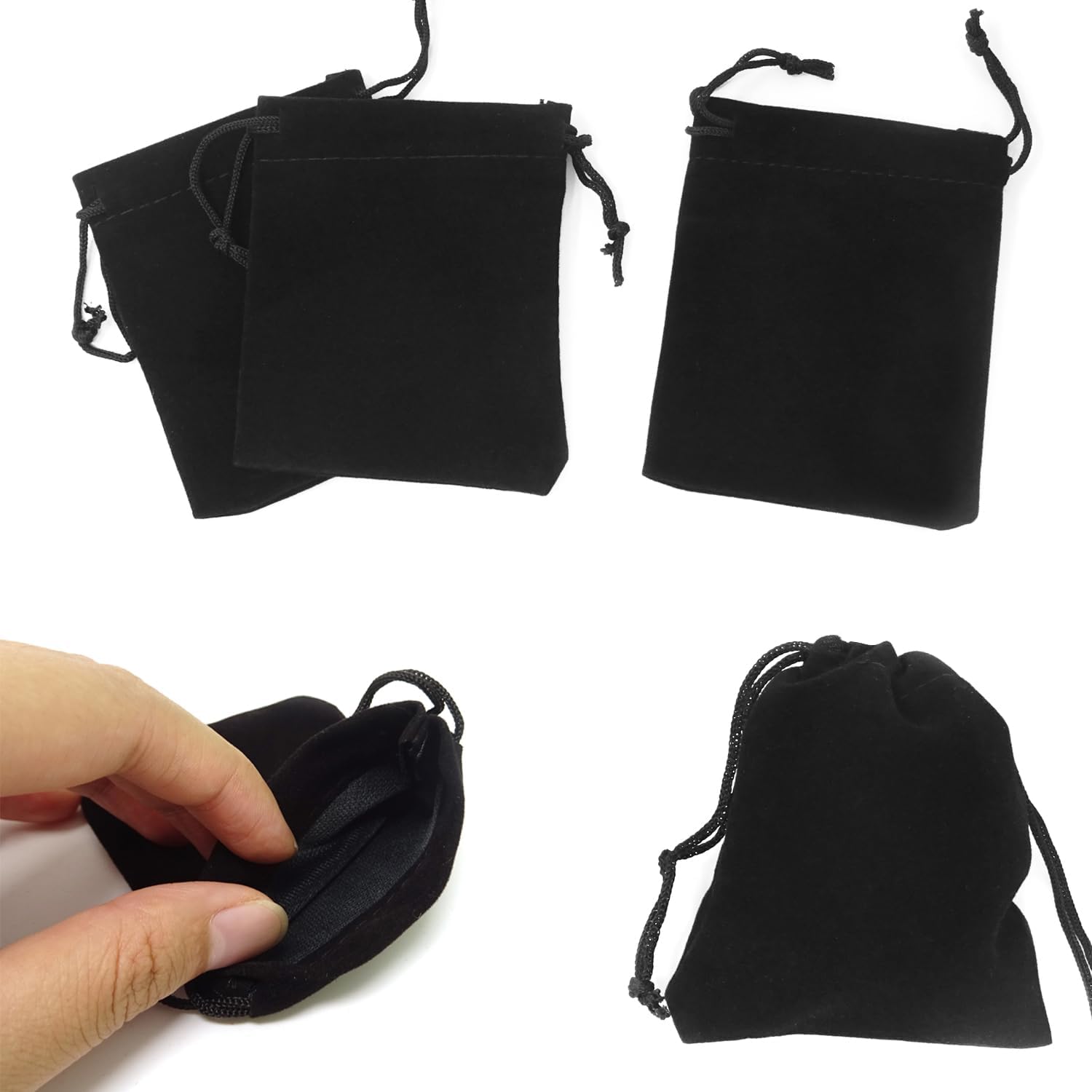 Honbay 3x4 inches Small Velvet Drawstring Pouches Black Velvet Cloth Bags Jewelry Bags Gift Wrapping Bags for Small Jewelry Bracelet Headphones Keychains Beads Watches (10) image 2