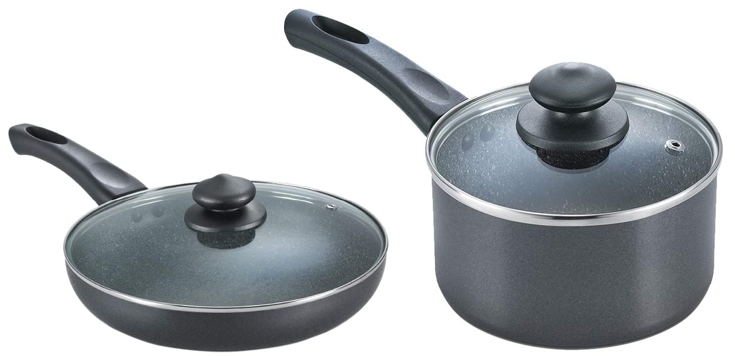 Prestige Omega Deluxe Aluminium Granite Fry Pan with Lid, 260mm, Black + Prestige Omega Deluxe Granite Milk Pan with Lid, 160mm (B085GPWVJH) Amazon Price History, Amazon Price Tracker