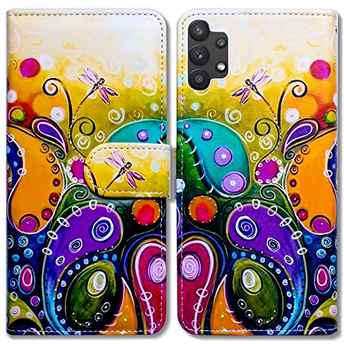 Bcov Case for Galaxy A32 5G, Colorful Dragonfly Leather Flip Phone Case Wallet Cover with Card Slot Holder Kickstand for Samsung Galaxy A32 5G 2021