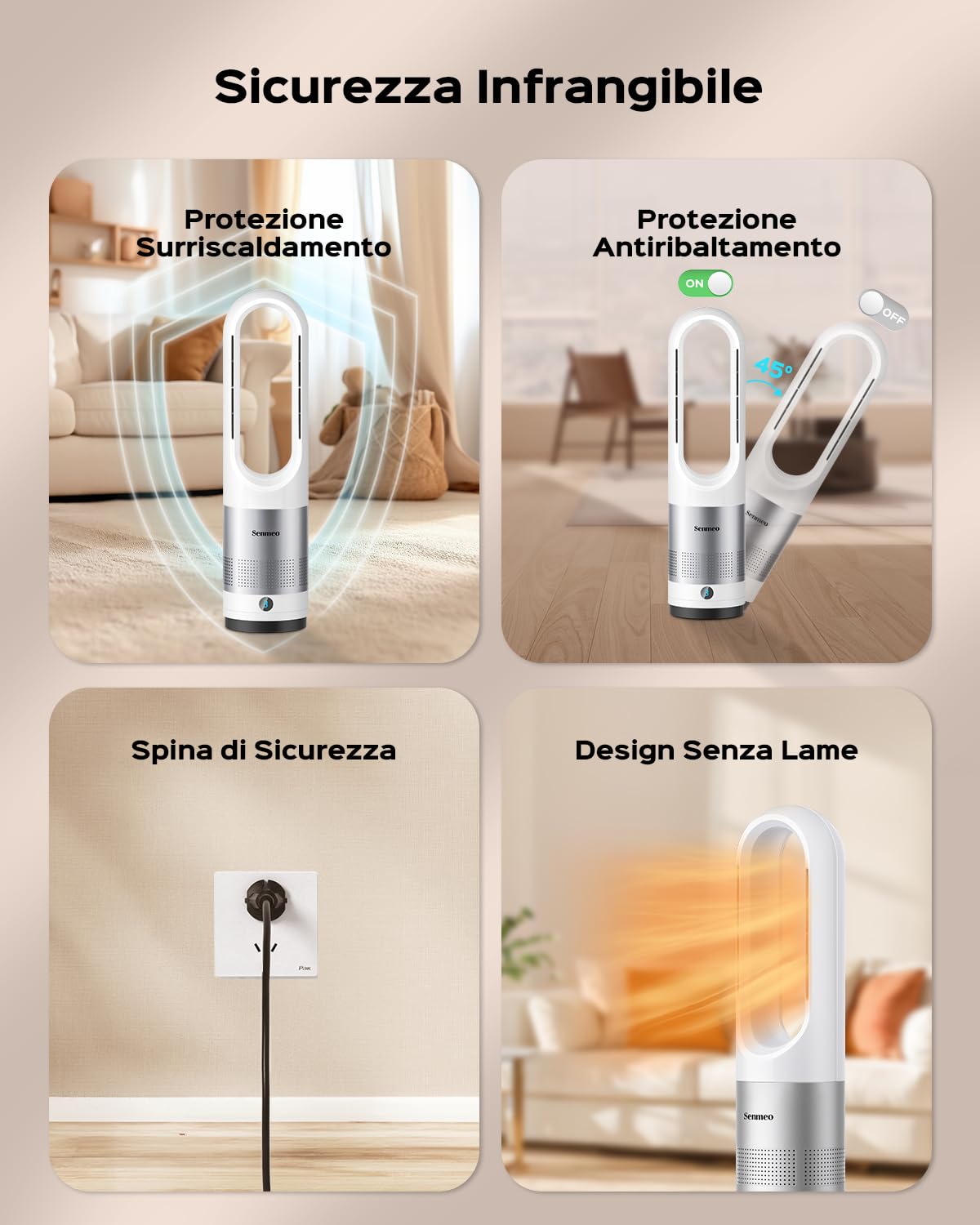 Senmeo Stufetta Elettrica Basso Consumo, 1100W Termoventilatore con Telecomando, Riscaldamento e Raffreddamento, Timer 9 Ore, Protezione Anti-Ribaltamento, Riscaldatore per Camera e Ufficio