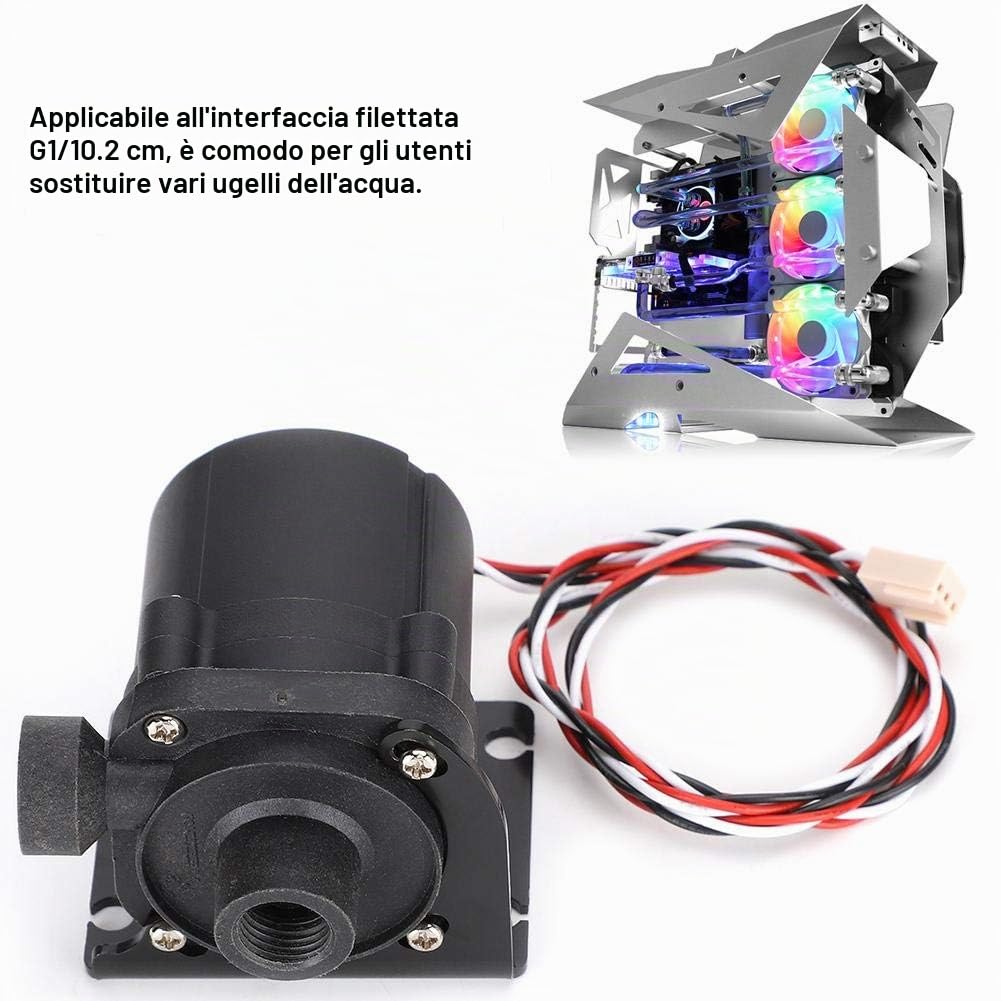 VBESTLIFE Pompa Acqua PC Brushless DC 12V 600L/H G1/4in Mini Pompa di Raffreddamento ad Acqua per Computer con Linea di velocità Uscita Acqua Sinistra