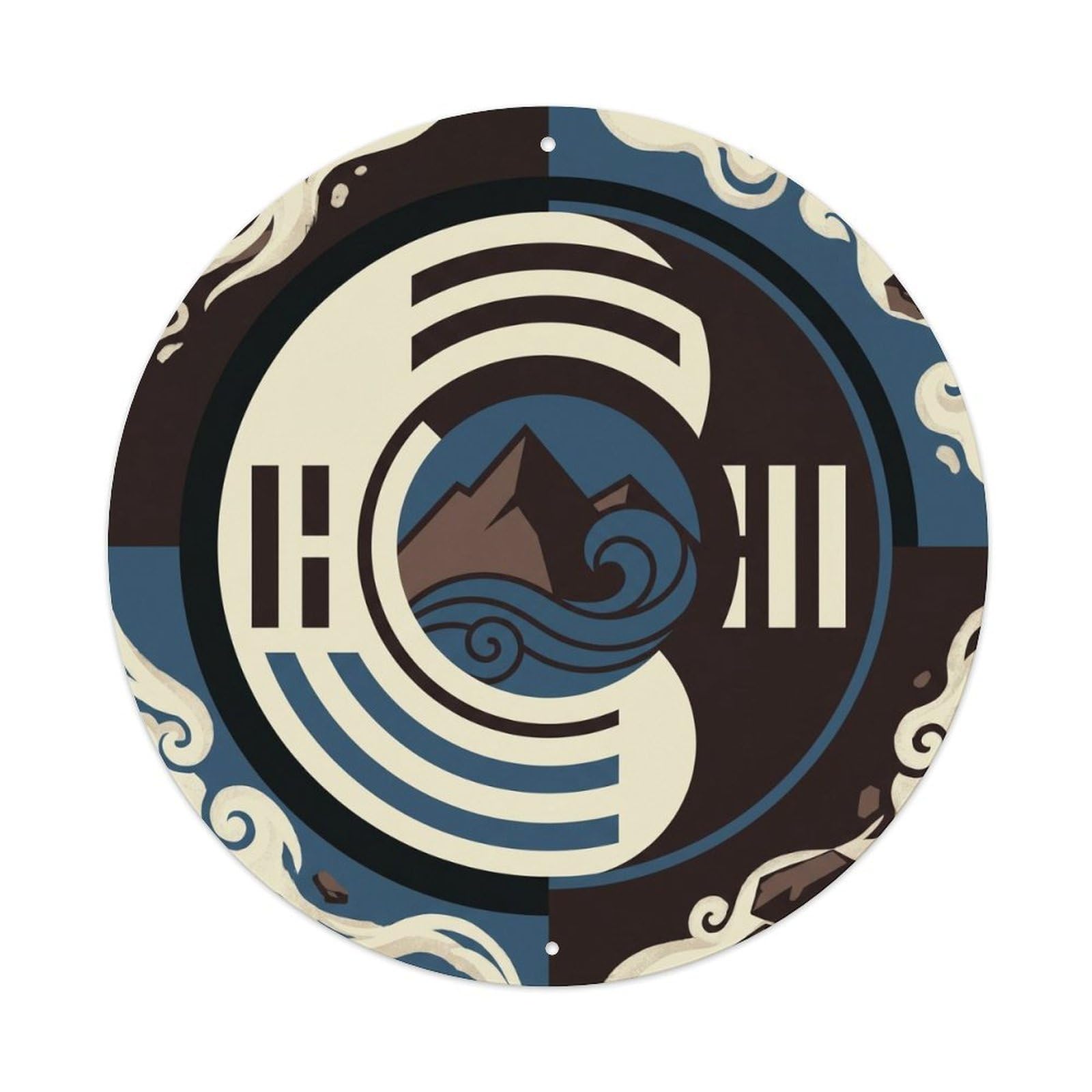 Bagua Gen Dui Mountain Lake Taoist Trigram Balance Harmony Metal Tin Sign Plaque Wall Decor for Cafe, Man Cave, Club Bar, Office, Home Garden Round Metal Poster 8x8Inch