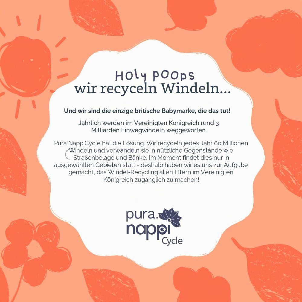 Pura Eco Babywindeln - Größe 4 (8-14 kg/18-31 lbs), 6 x 24 Windeln (144 insgesamt), Monatspaket, ultraweiche Windeln für empfindliche Haut, Bio-Baumwolle, bis zu 12 Stunden Auslaufschutz, neue