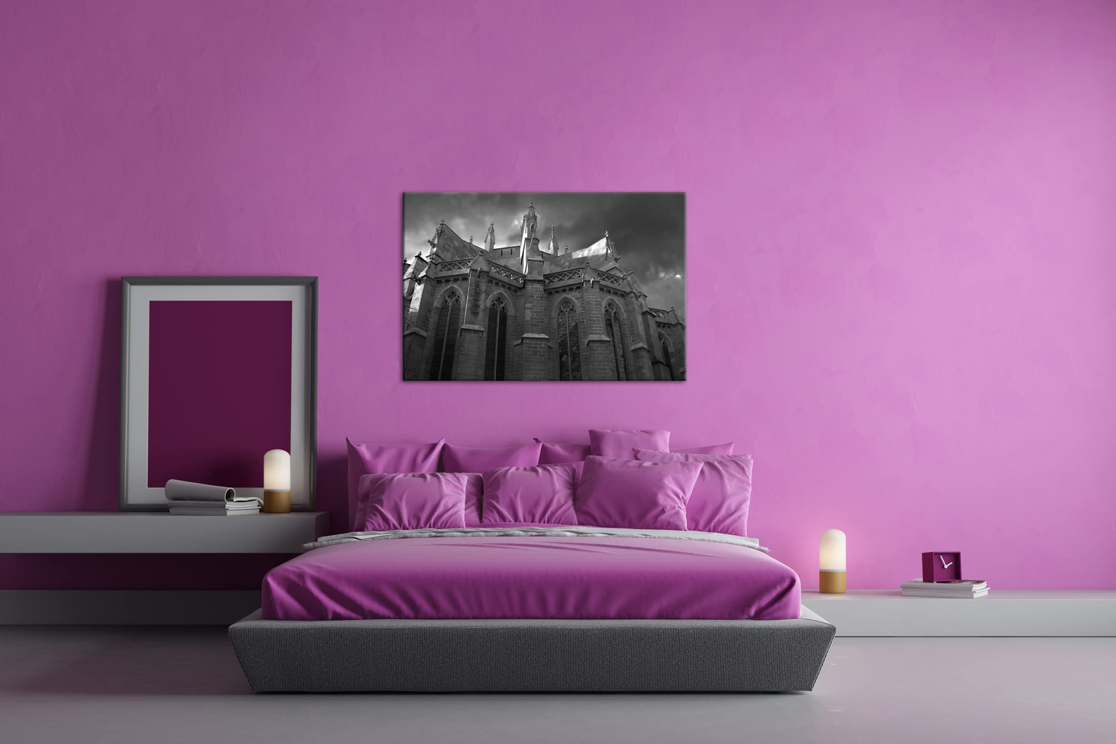 deyoli Gotycka katedra format: 75 x 50 cm efekt: czarny/biały jako obraz na płótnie, motyw oprawiony na ramie z prawdziwego drewna, wysokiej jakości druk cyfrowy z ramą