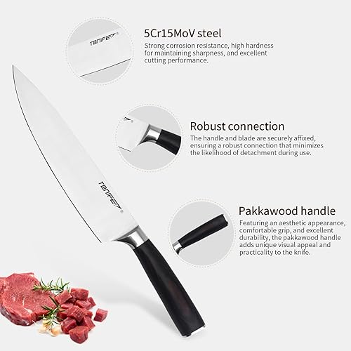 Miniatura 3 de TONIFE Cuchillo de chef de 8 pulgadas, acero inoxidable de alto carbono, resistente a la corrosión, cuchillo de cocina de cocina - KK3003