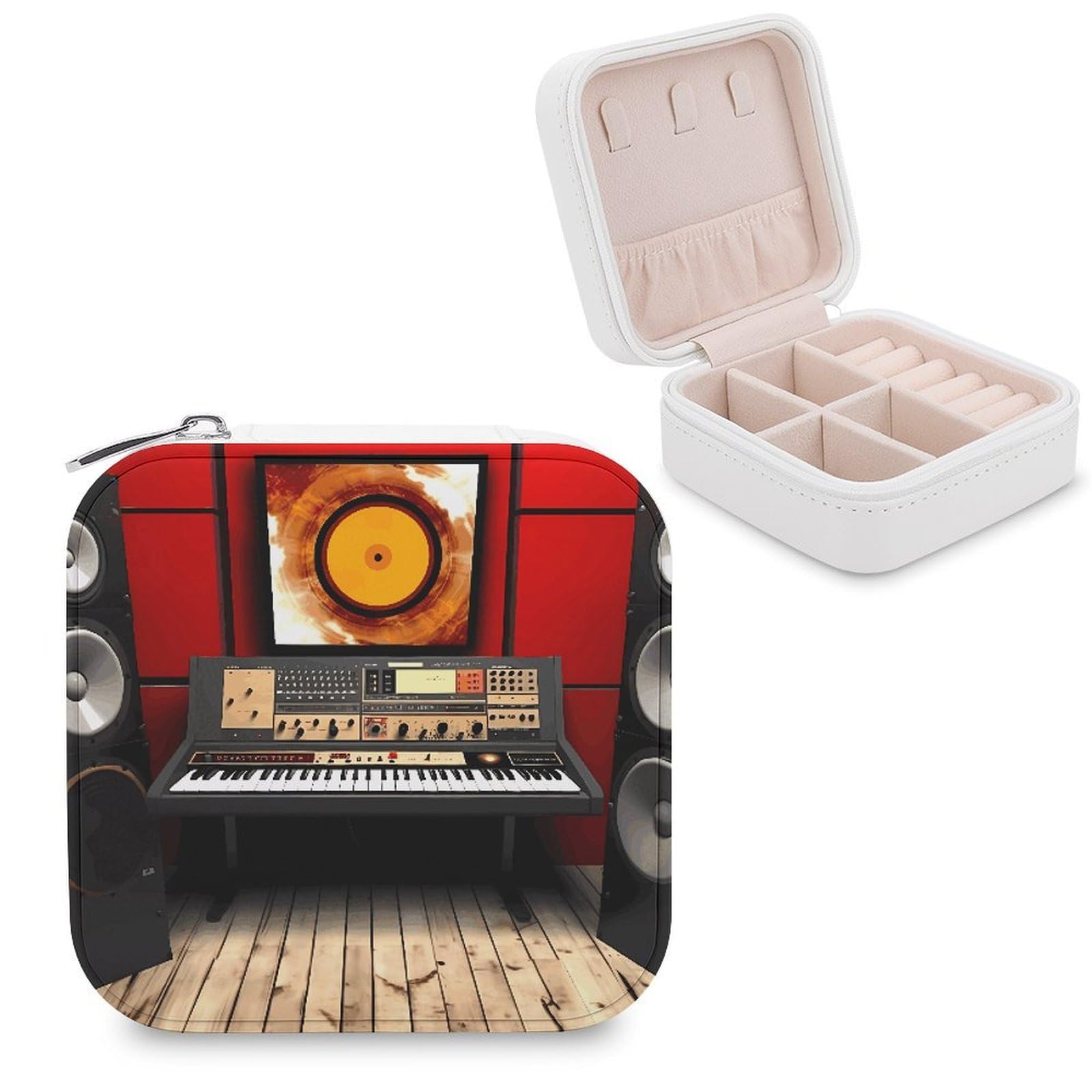 VstaDank Music Studio Jewelry Box Exquisite Leather Jewelry Organizer Portable Trinket Organizer Fashion Travel Jewelry Case for Rings Earrings Necklaces Unique Gifts for Women