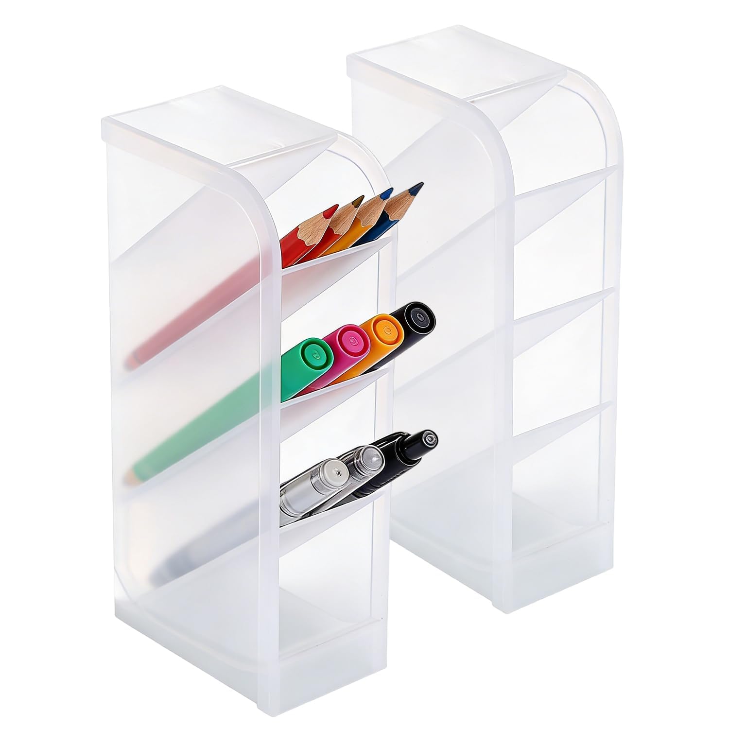 Hapivida Angled Pen Holder Desk Organizer, 4 Grids Vertical Marker Organizer Pen Display Holder for Desk Stationery Pencil Storage (Transparent*2pcs)