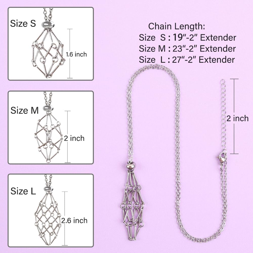 Crystal Holder Necklace - Stainless Steel Cage for Stone, Crystal Cage Necklace for Women Men Adjustable Length - Image 2