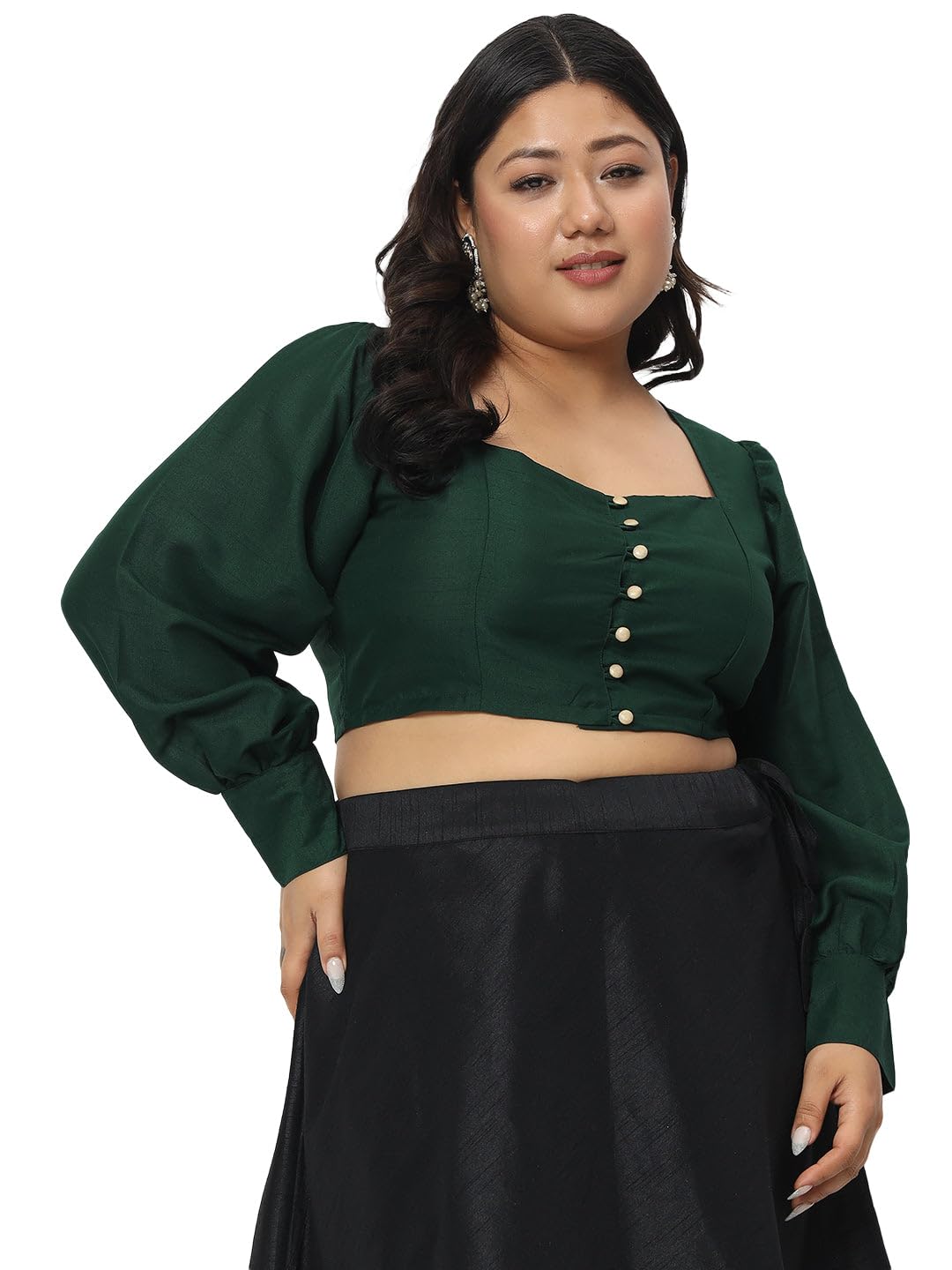 studio rasa Women's Plus Size Chroma Button Down Crop Top for Wedding Festive Party-picture-18