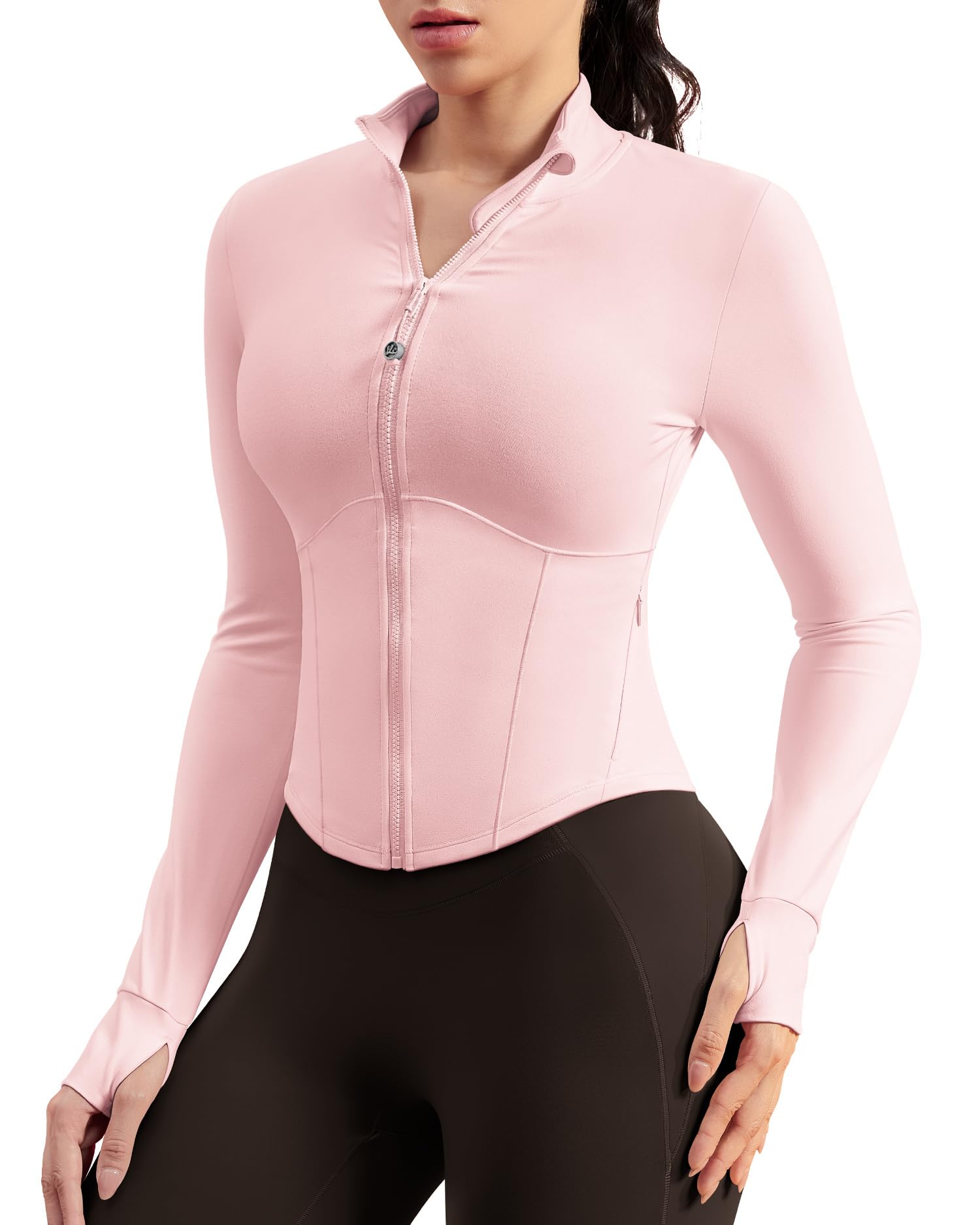 Queenie Ke BareLuxe Workout Running Jackets with Pockets for Women, Full Zip Athletic Cropped Gym Jacket with Thumbholes