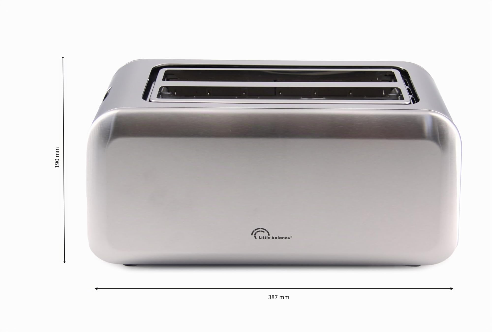 LITTLE BALANCE 8697 Dual Inox, Tostadora, 2 ranuras largas para 4 rebanadas de pan, cajón para recolectar migajas, 1450 W, todo acero inoxidable