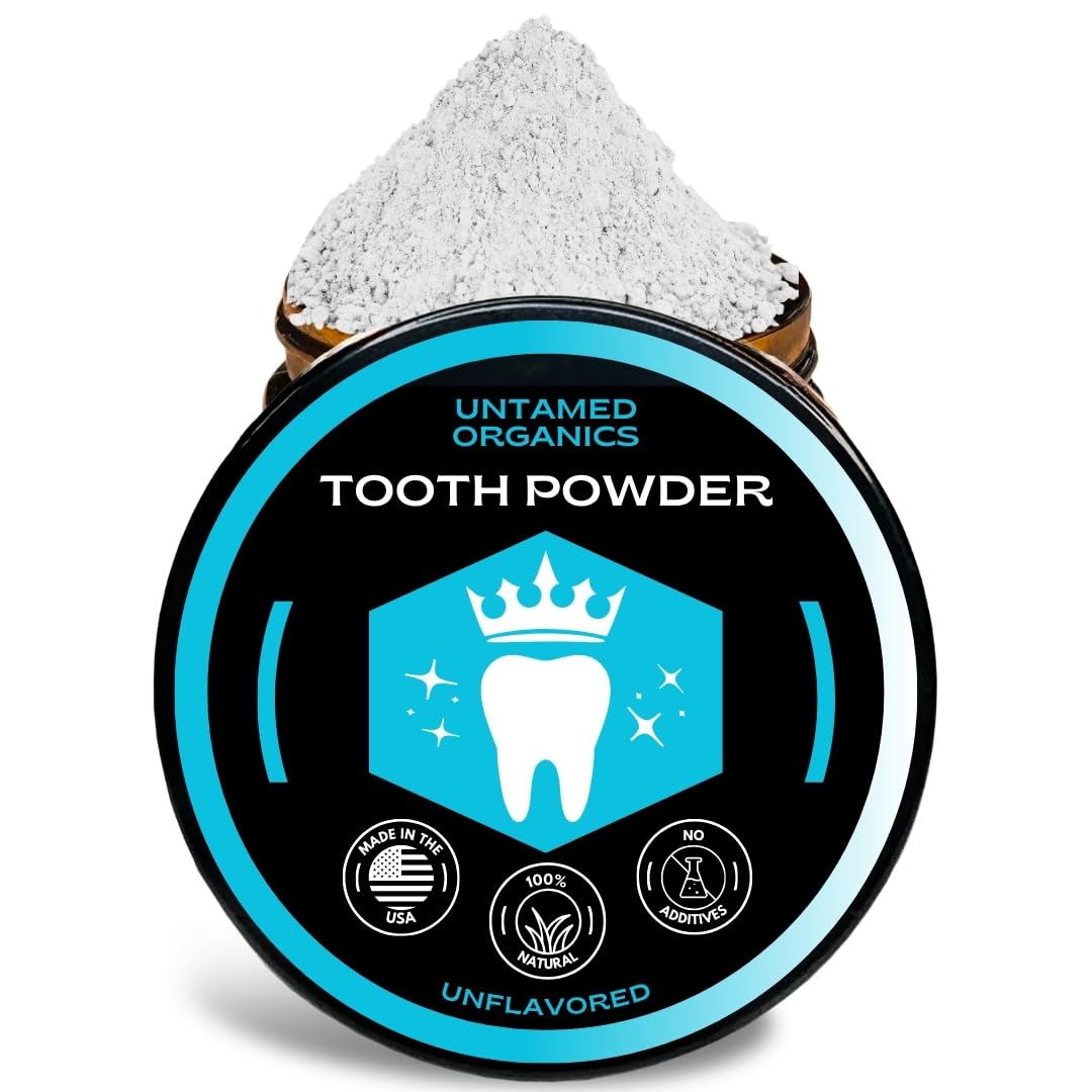 All Natural Tooth Powder, Teeth Whitening Toothpaste Powder Remineralizing Tooth & Gum Cleaning Powder Fluoride Free 2 Oz Glass Jar 400+ Brushings (Unflavored)