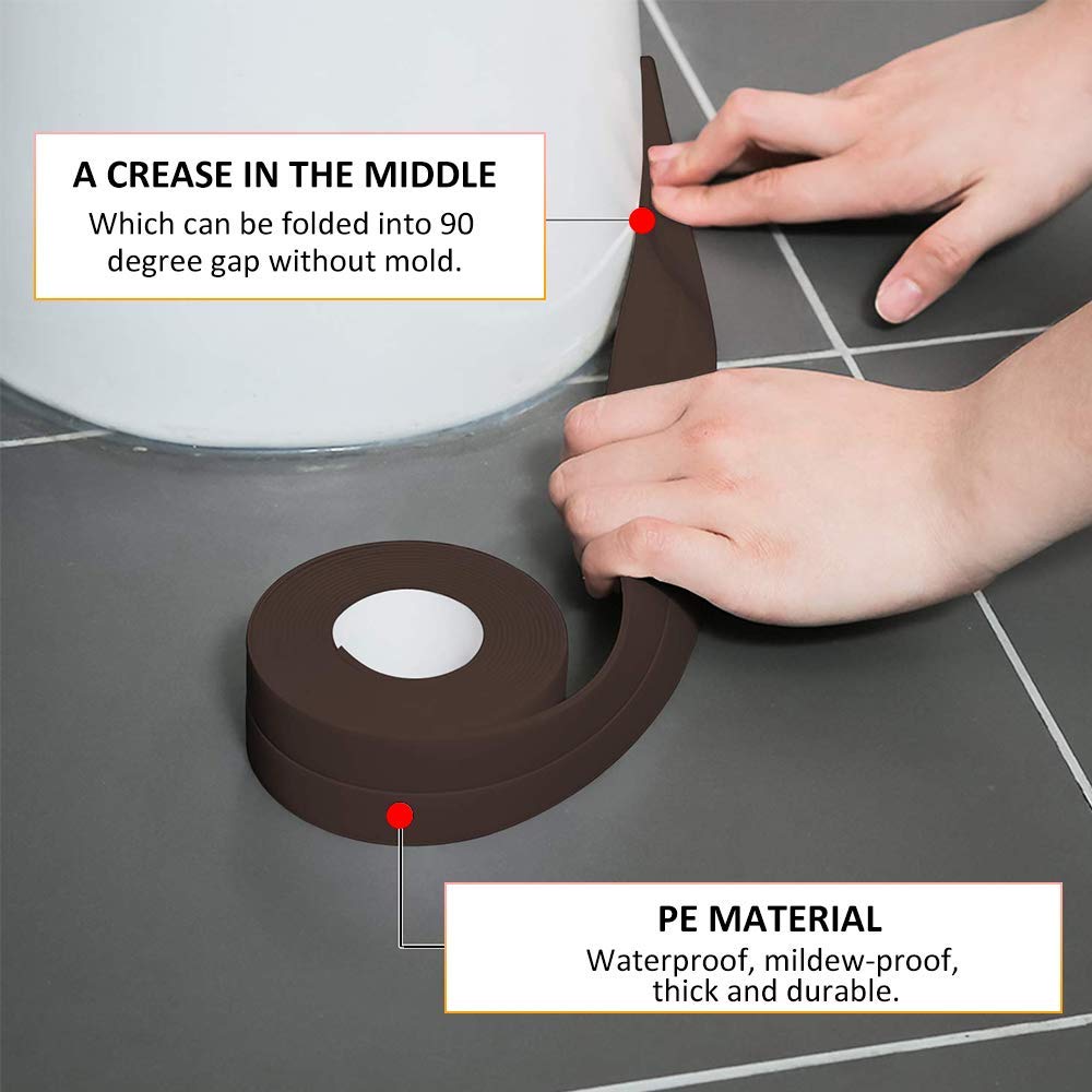 HEXONIQ® Bathroom Sealant Caulk Strip Pe Self Adhesive Tape, Waterproof And Anti Mould Seal Strip Wall Sealing Tape For Kitchen Bathtub Sink Toilet Wall Edge Protector, Brown 1