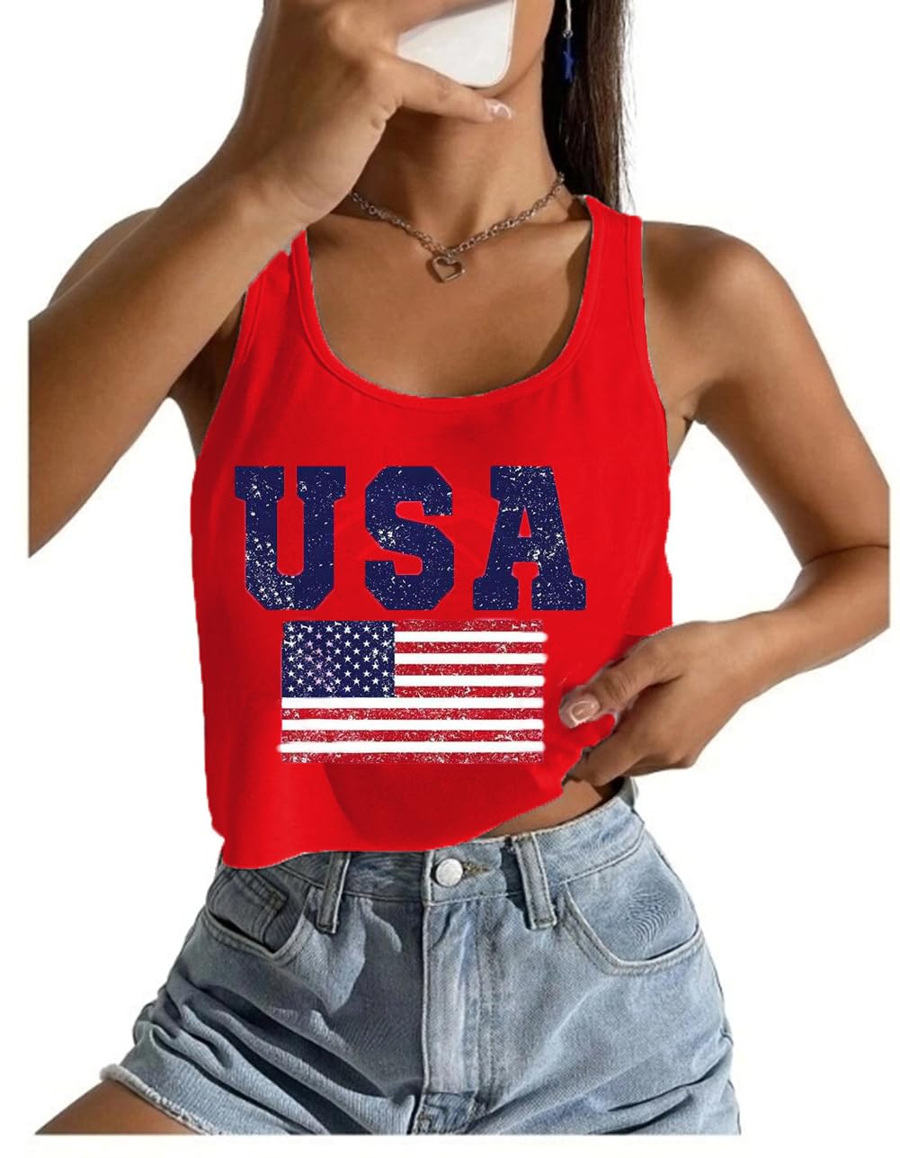 Women's Sexy American Flag Crop Tank 4th of July Patriotic Sleeveless Tee Tops