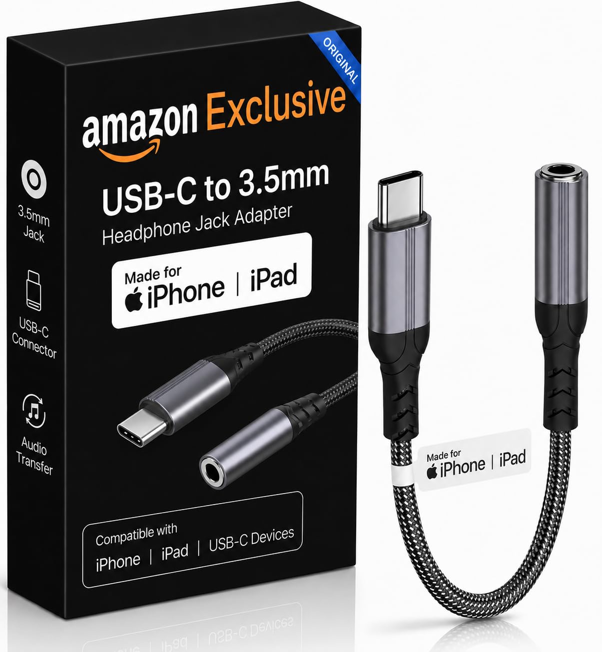 type c to 3.5mm audio jack connector/adapter with dac compatible for iphone 17/16/15 series/samsung/oneplus/google/nothing/motorola & other phones -headphones converter, warranty