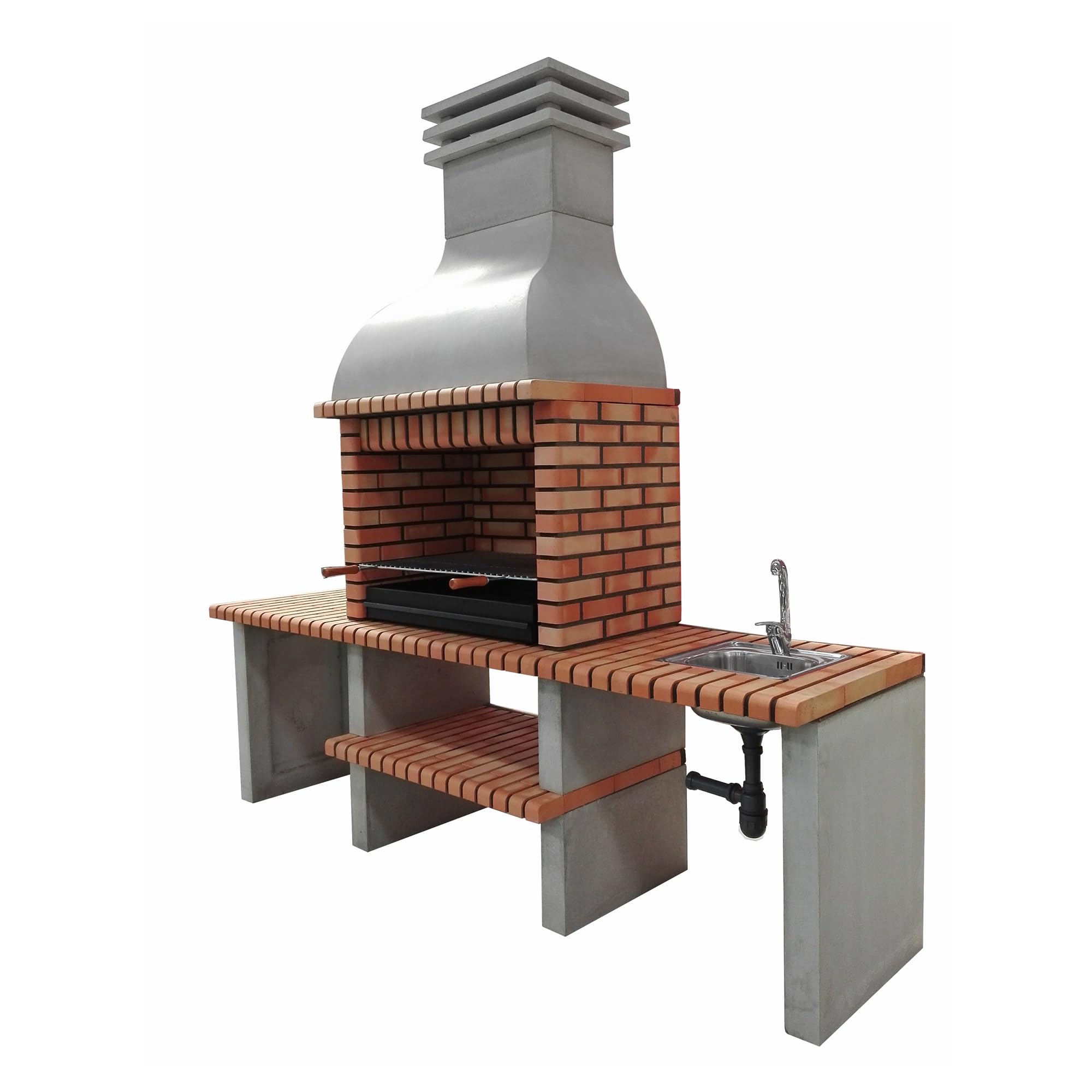 MOVELAR - Barbacoa de Obra Prefabricada de Leña y Carbón Modelo Altea Plus (Gris, Naranja - 268 x 70 x 255 cm) REF: M00043 - Cocina de Exterior con Lavabo para Jardín y Terraza