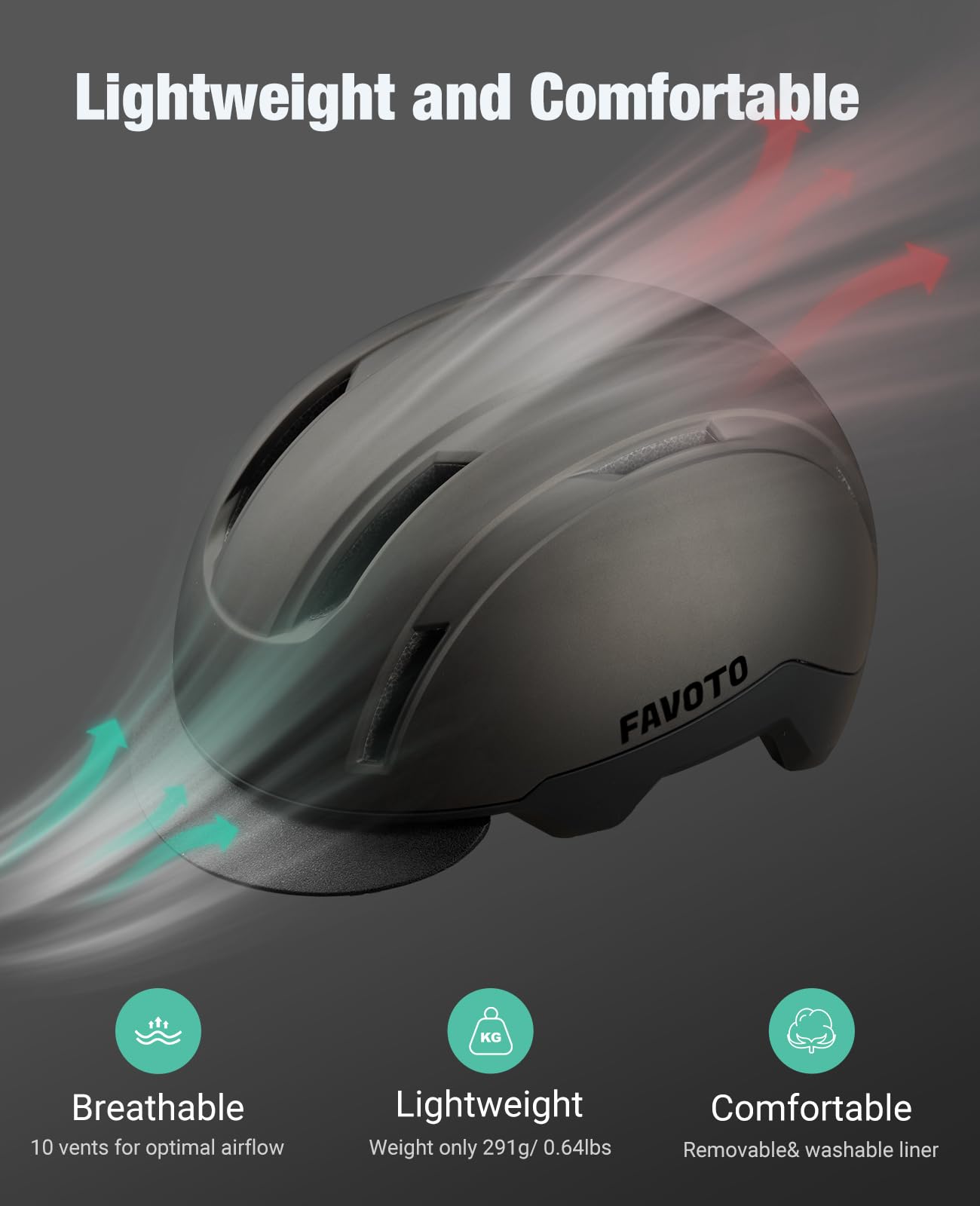 Favoto Casco da Bicicletta Urbano con Visiera - Tecnologia Double Inmould Caschi da Scooter Leggero per Adulti Certificato CE Regolabile L 57-61cm