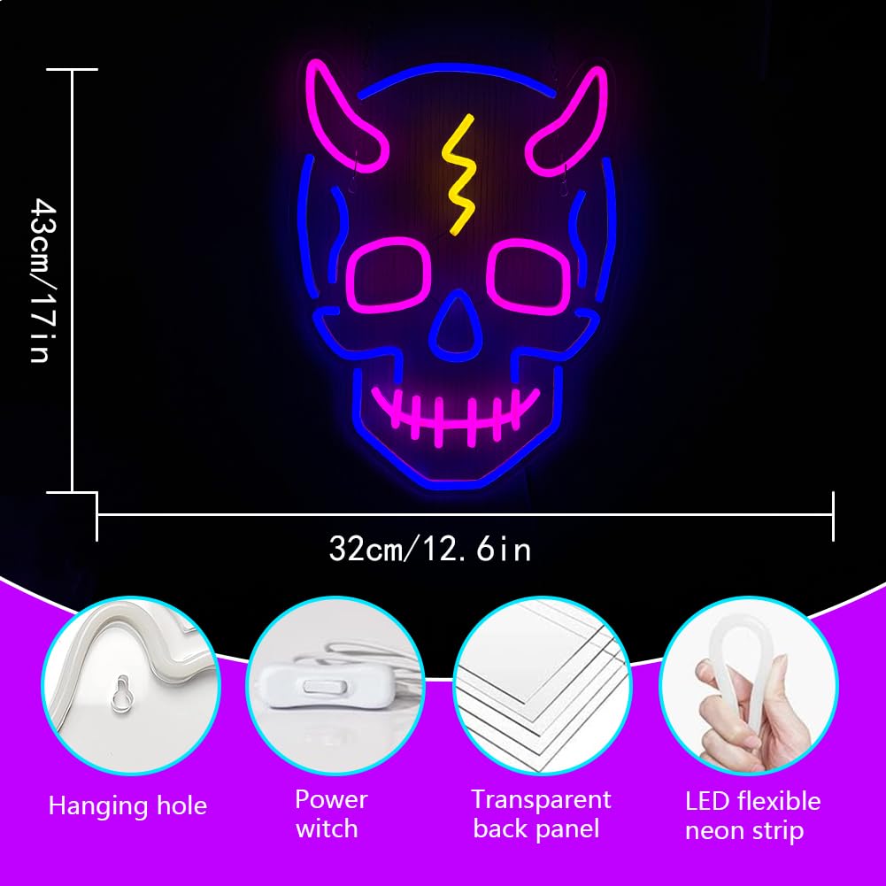 Signe Néon Tête De Mort Pour Décoration Murale, Lampe LED, Squelette, Enquêter, Halloween