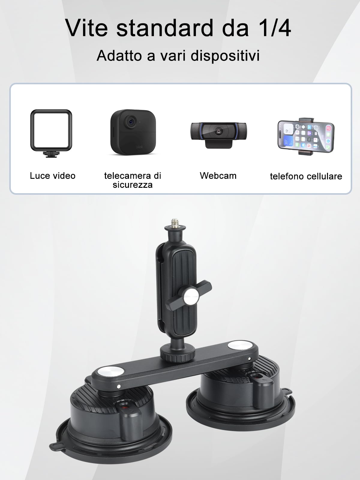 UTEBIT Supporto a Ventosa per GoPro, Supporto Fotocamera con Doppia Ventosa Magnetica, Magic Arm, Testa a Sfera Rotazione a 360°（Carico Massimo di 3 KG）