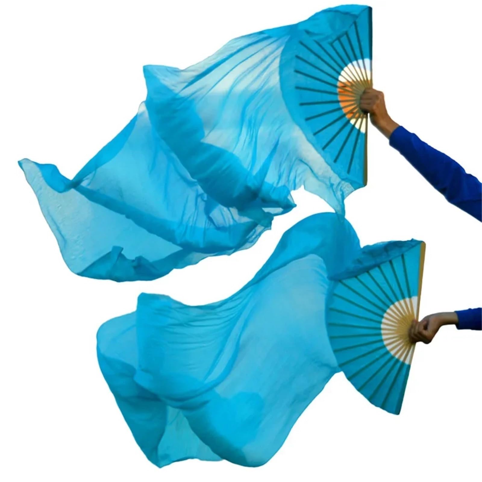 Jedwabne wachlarze 1 para Występ na scenie Akcesoria dla fanów jedwabnego tańca brzucha Taniec Jednolity kolor(Light Blue,XXL-280x90cm)