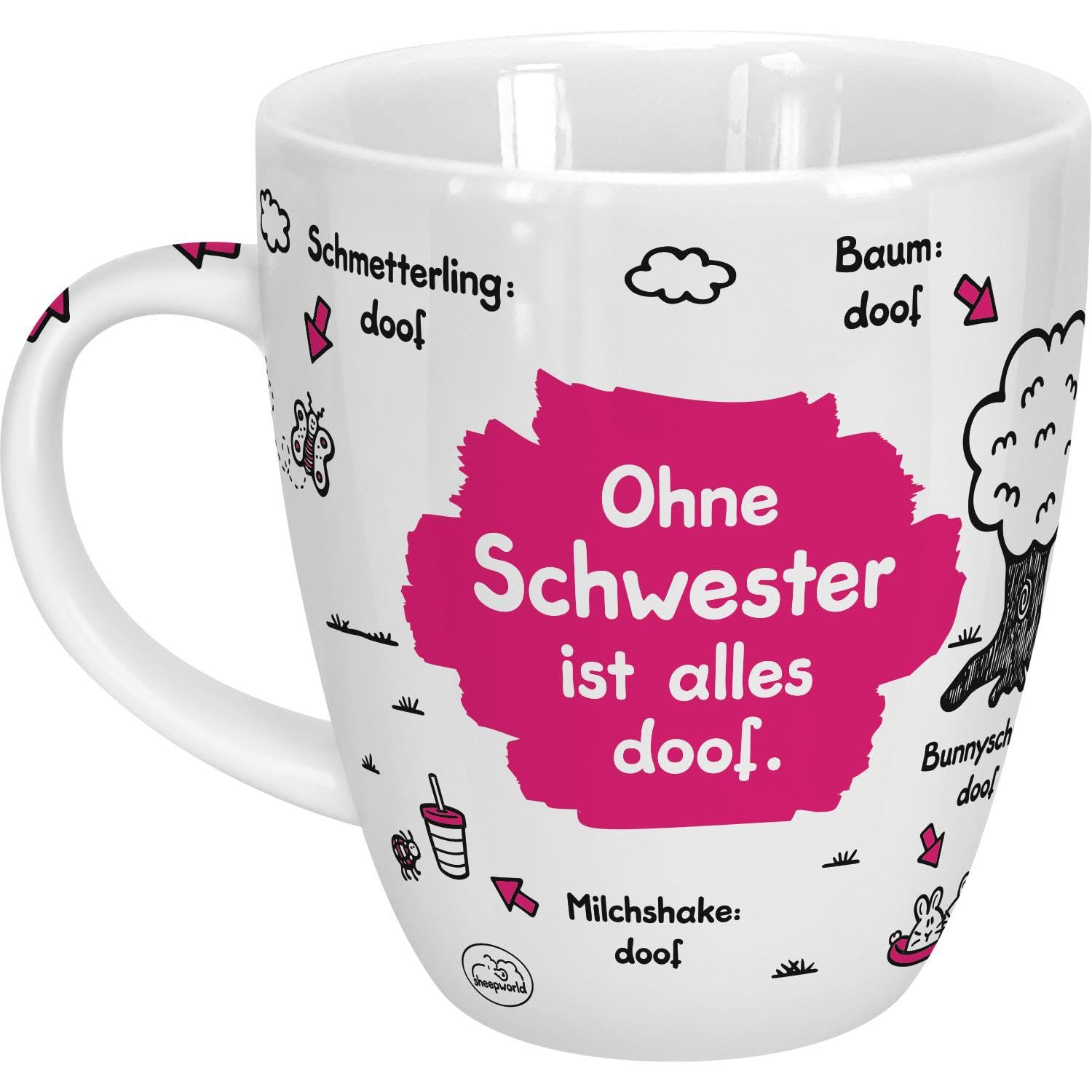 Sheepworld 45139 with No Print ist Alles Doof Porcelain Mug, Pink, 9.5 x 9.5 x 11 cm