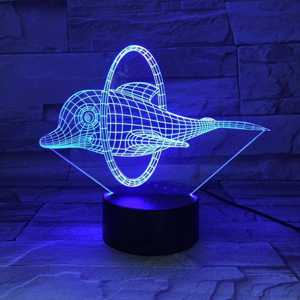 Veilleuse 3D à LED en forme de dauphin - 7 couleurs - Simple et moderne