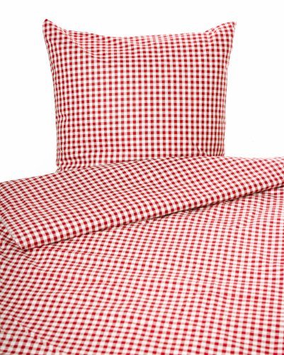Country house bed linen, chequered with hotel closure., 100 % Cotton, rot-weiss kariert, Garnitur 155x220 cm + 80x80 cm