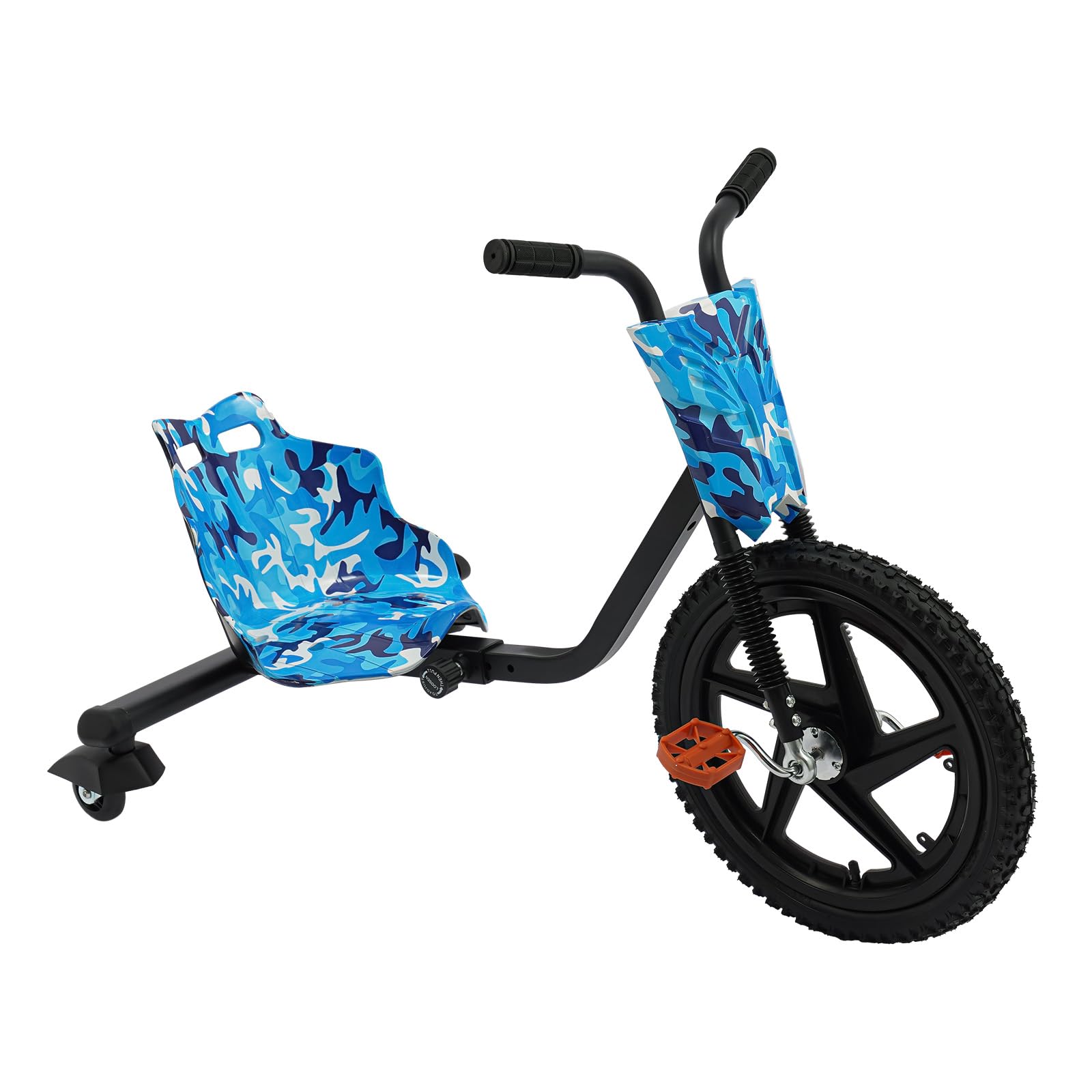 Drift Trike rower trójkołowy dla dzieci od 6 lat, z 4 biegami, obracany o 360 stopni, światło tylne koła, siedzisko, regulowana długość (niebieski, kamuflaż)