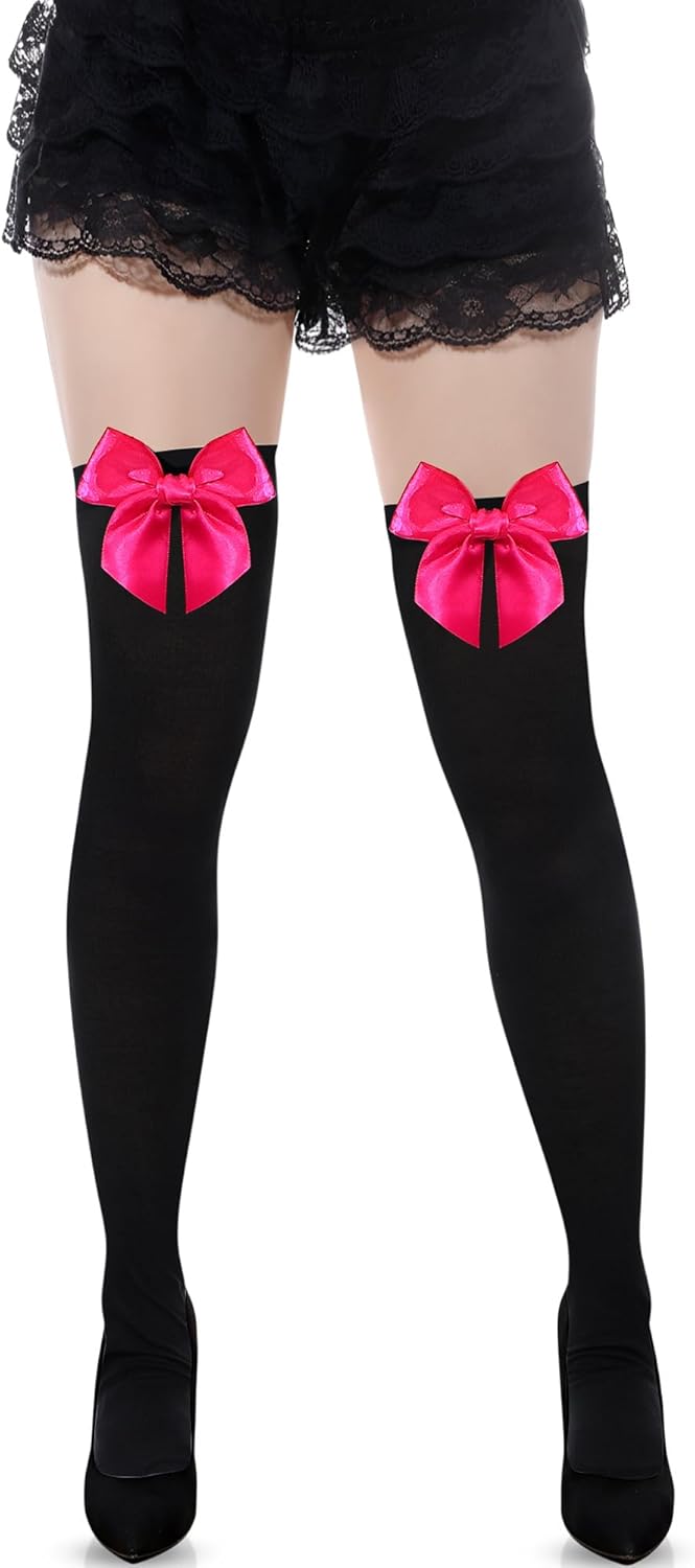 Syhood Valentine's Day Thigh High Stockings with Satin Bow Women Opaque Thigh High Socks over Knee for Daily Wear Mardi Gras - Image 2
