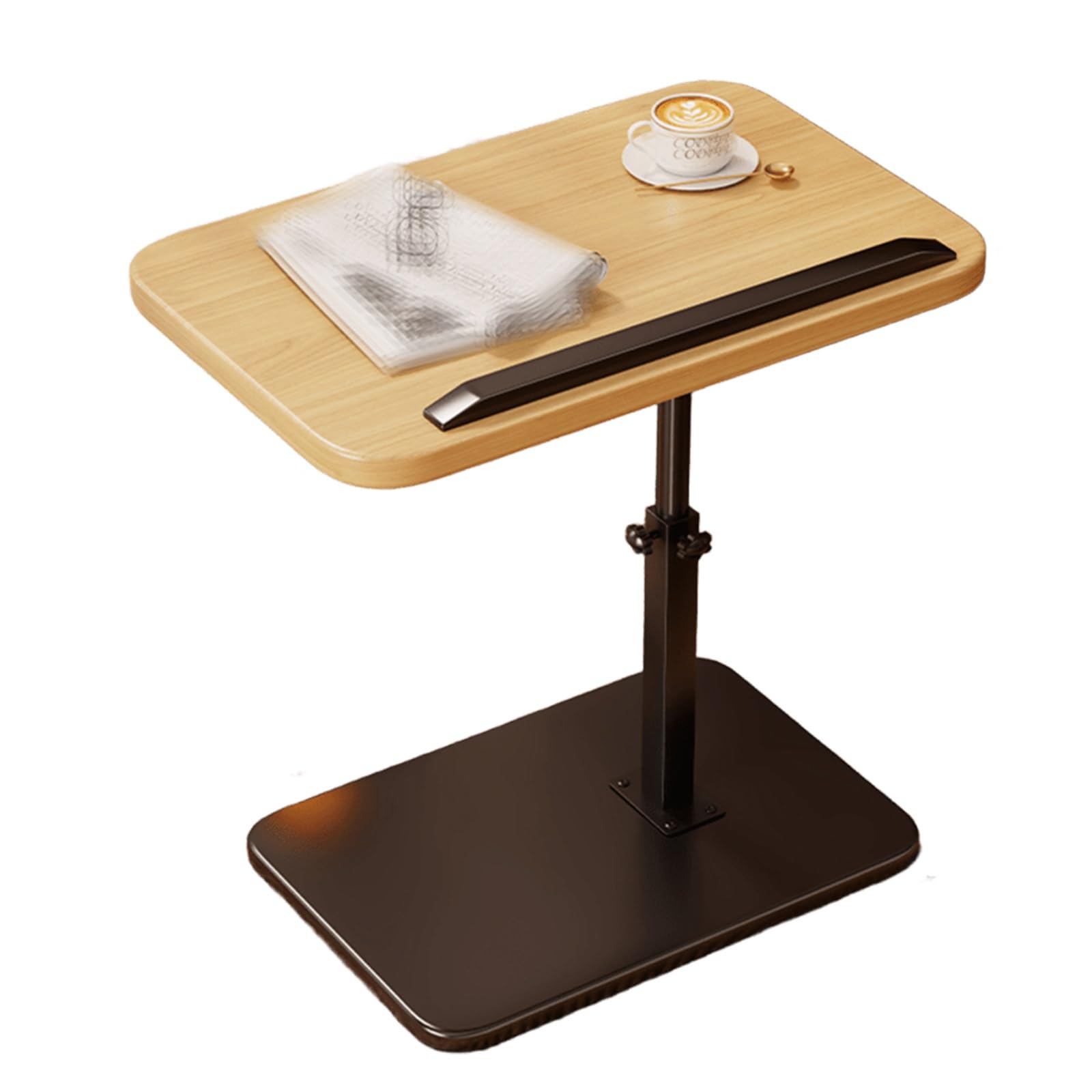 Mesa auxiliar para sala de estar, marco de hierro MDF, mesa sobre cama con barandillas de altura ajustable, mesas abatibles estables y de carga para laptop, para sala de estar, dormitorio