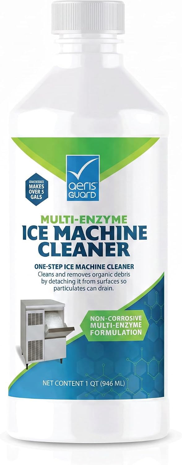 Multi-Enzyme Ice Machine Cleaner & Descaler, Non-Corrosive Concentrate for Commercial, Countertop & Portable Ice Makers, Removes Organic Debris & Scale, NSF Listed, 1 Qt (Makes 12.75 Gal)